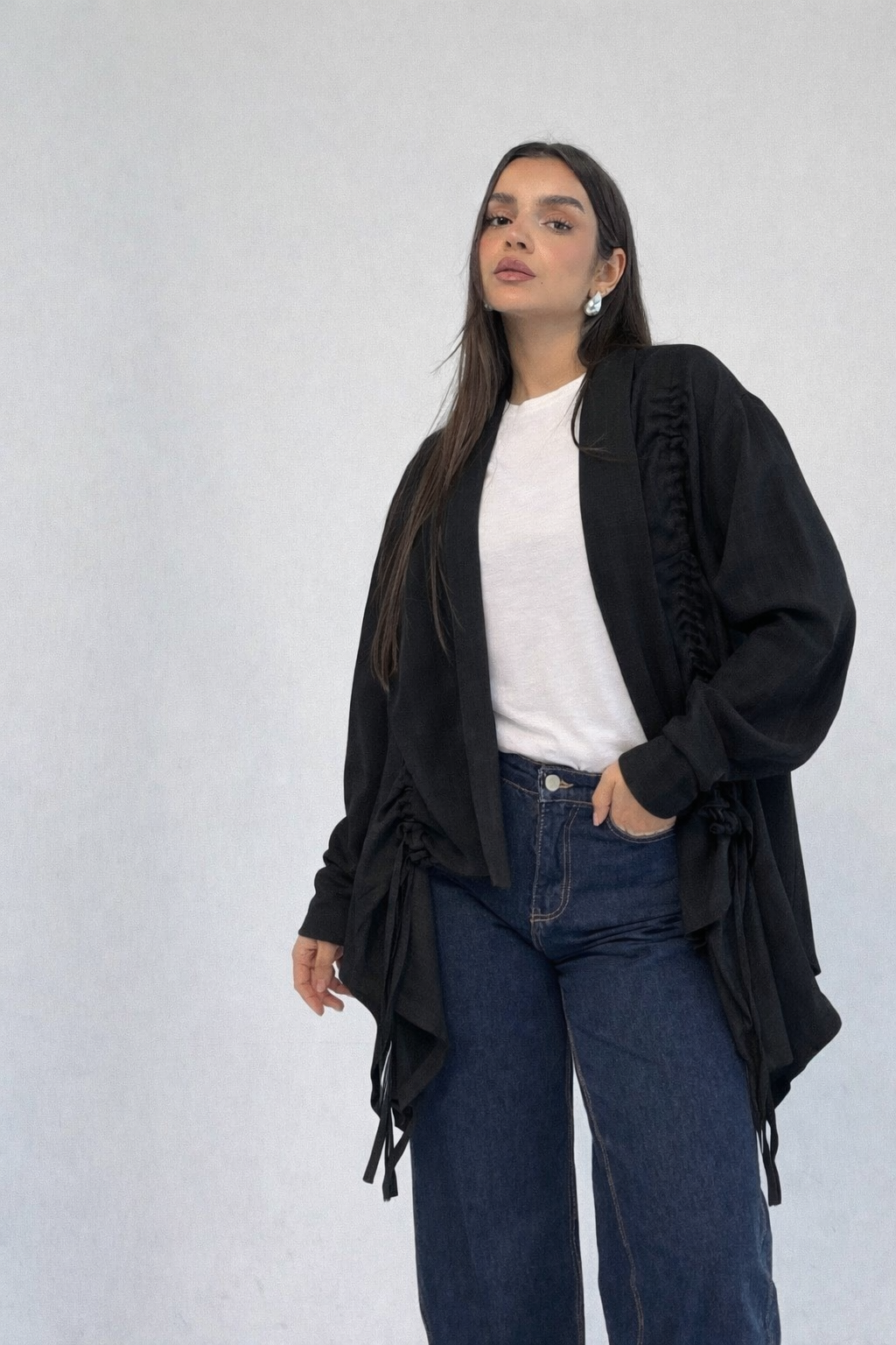 Fingers Linen Kimono- black