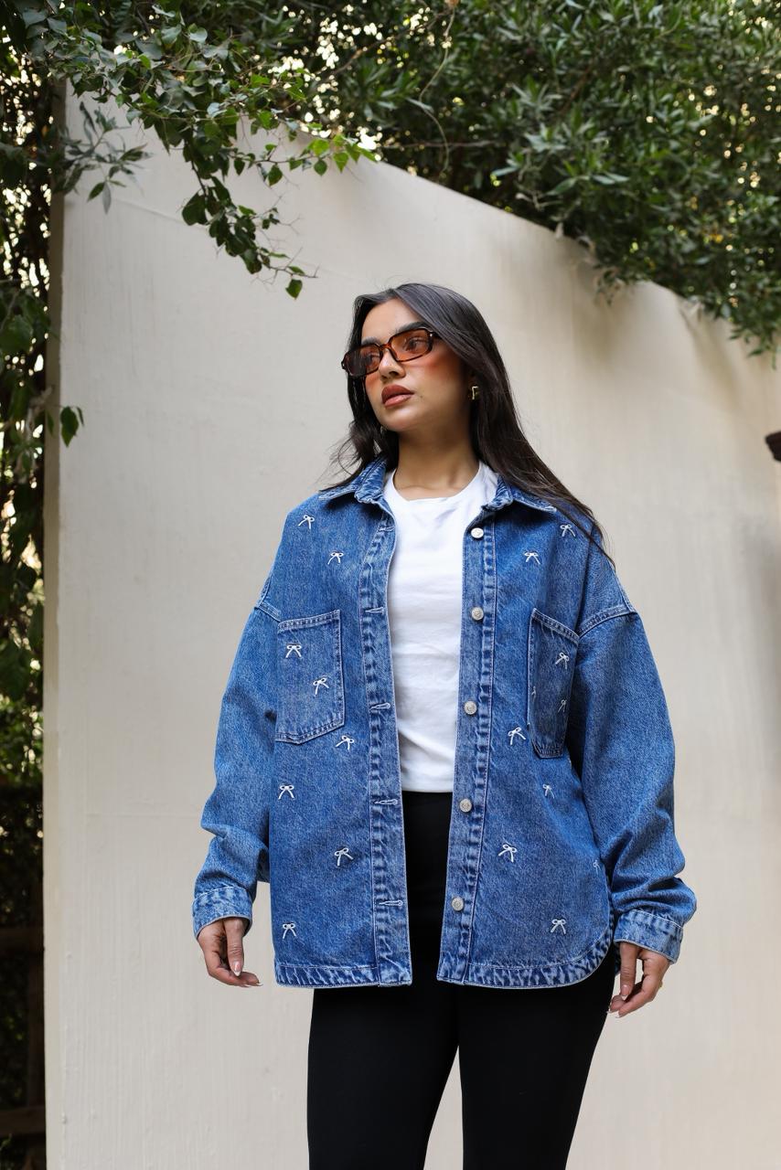 The Bow Denim Jacket -Dark blue