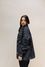 Studs Denim Jacket-Dark Grey