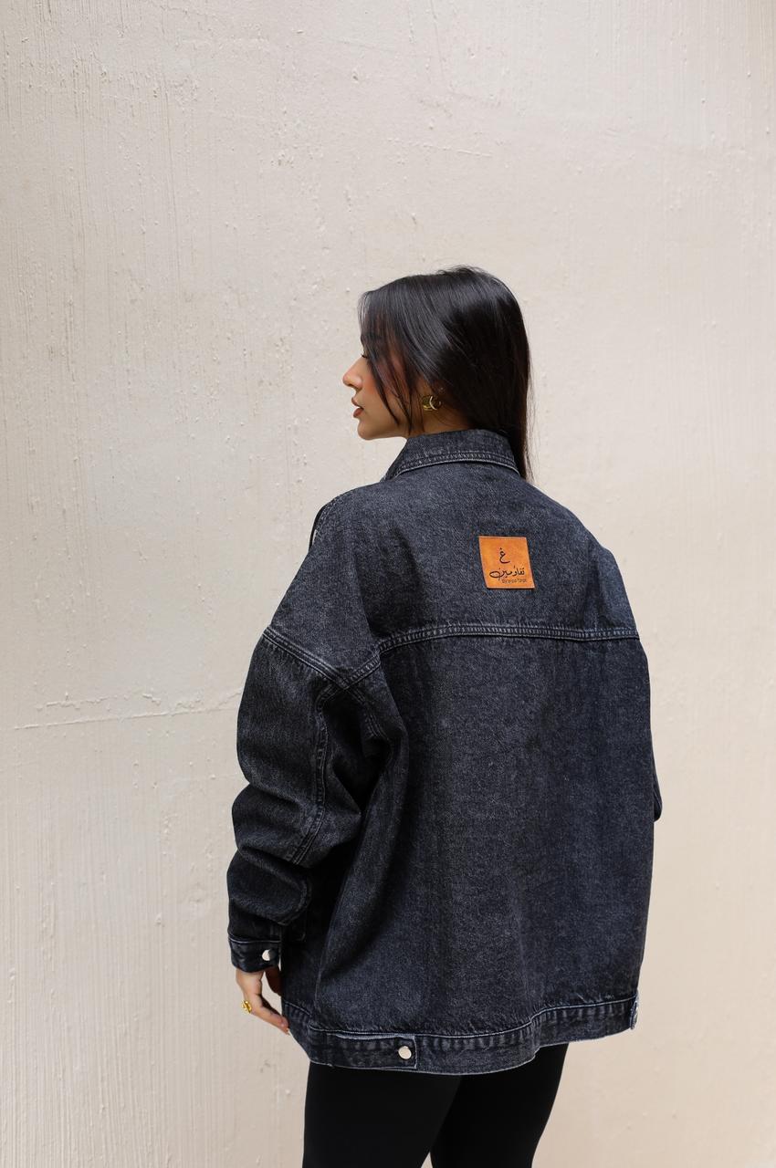 Studs Denim Jacket-Dark Grey