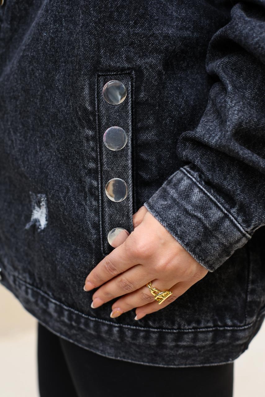 Studs Denim Jacket-Dark Grey