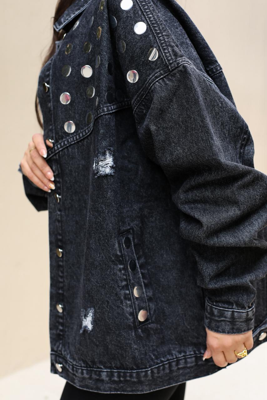 Studs Denim Jacket-Dark Grey
