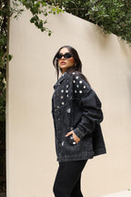 Studs Denim Jacket-Dark Grey