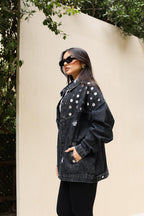 Studs Denim Jacket-Dark Grey