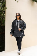 Studs Denim Jacket-Dark Grey