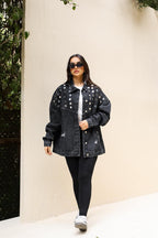Studs Denim Jacket-Dark Grey