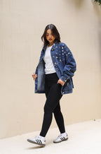 Studs Denim Jacket-Dark Blue
