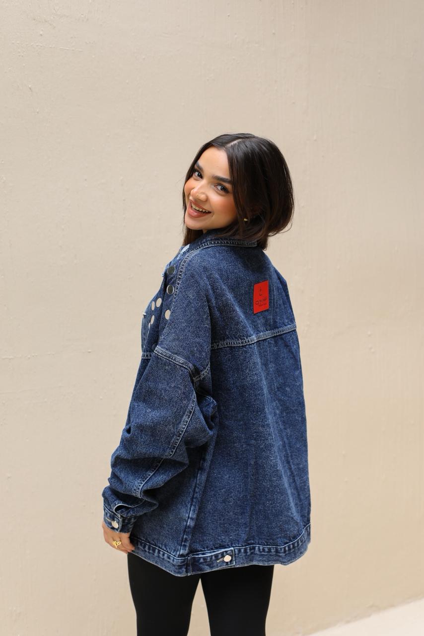 Studs Denim Jacket-Dark Blue