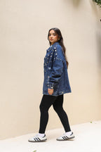 Studs Denim Jacket-Dark Blue