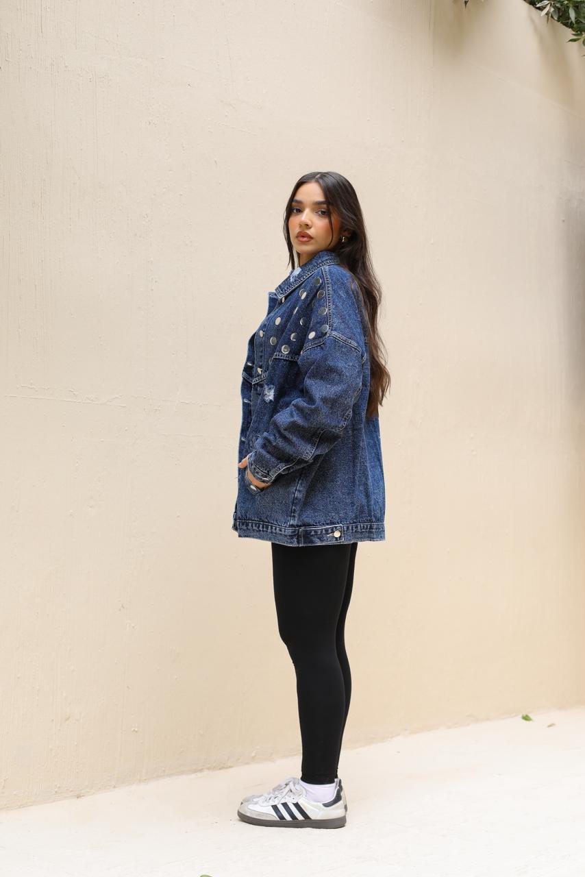 Studs Denim Jacket-Dark Blue