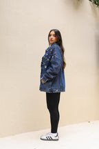 Studs Denim Jacket-Dark Blue