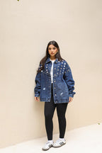 Studs Denim Jacket-Dark Blue