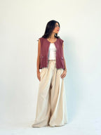 Oversized Cargo Zip Vest – Burgundy