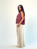 Oversized Cargo Zip Vest – Burgundy