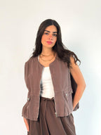 Oversized Cargo Zip Vest – Brown