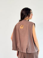 Oversized Cargo Zip Vest – Brown