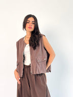 Oversized Cargo Zip Vest – Brown