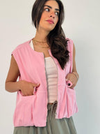 Oversized Cargo Zip Vest – Pink