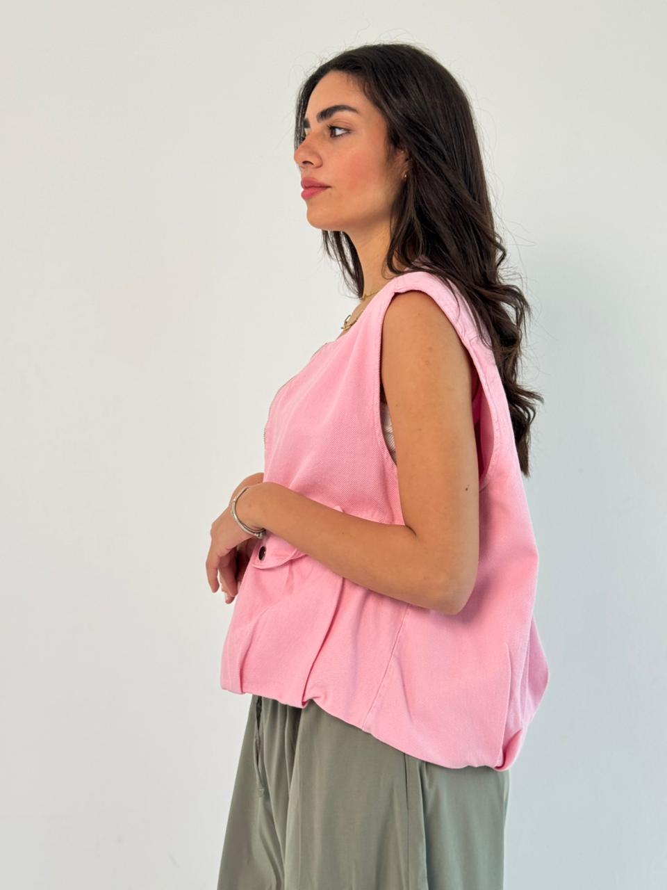 Oversized Cargo Zip Vest – Pink