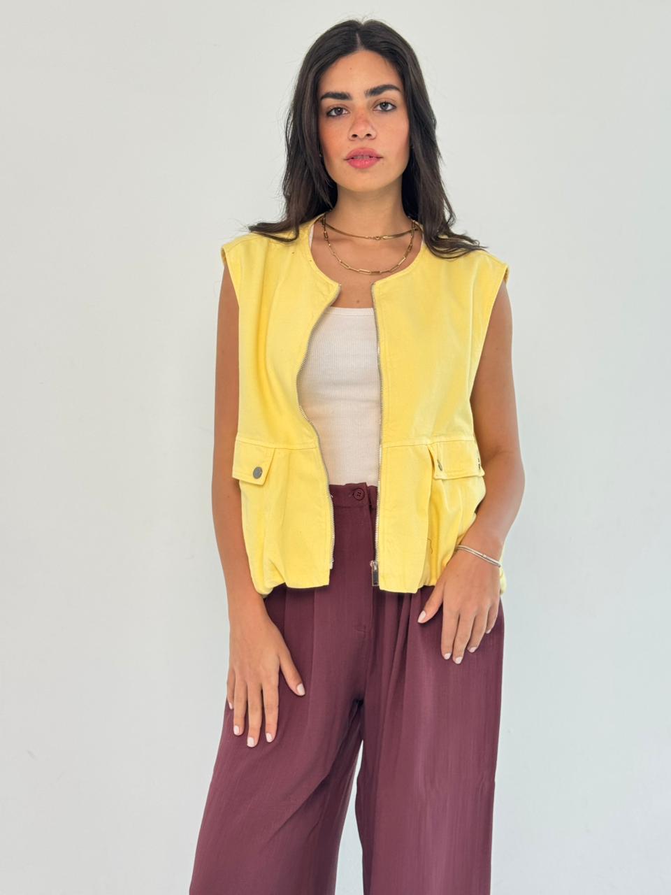 Oversized Cargo Zip Vest – Yellow