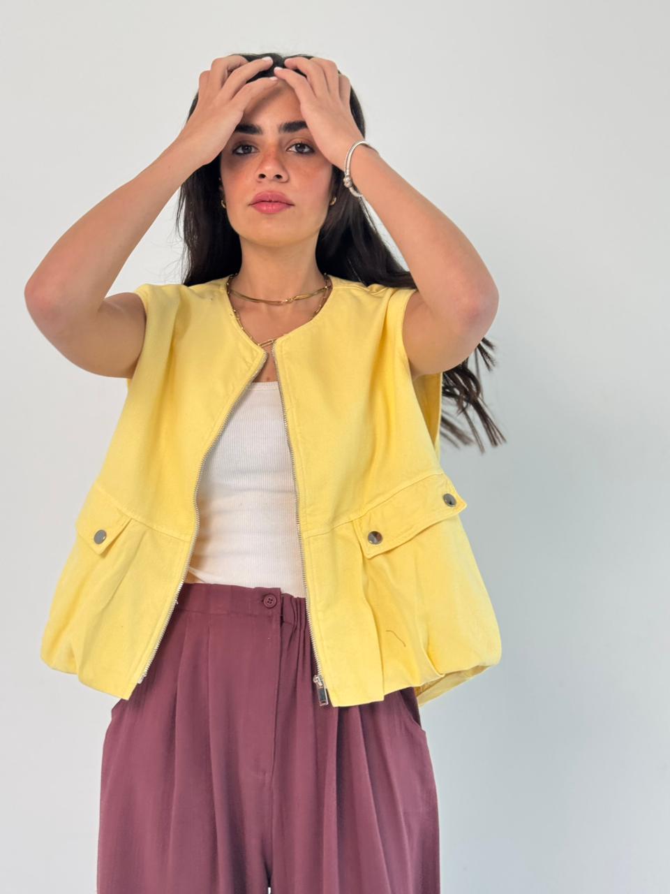 Oversized Cargo Zip Vest – Yellow