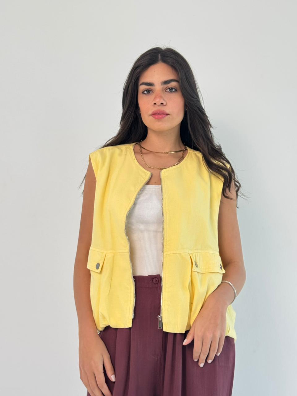 Oversized Cargo Zip Vest – Yellow
