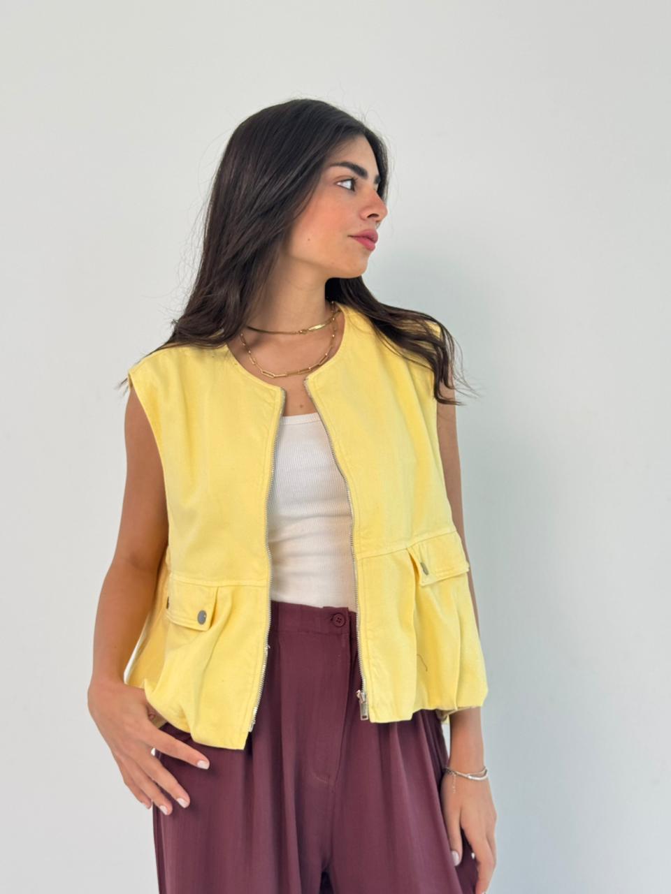 Oversized Cargo Zip Vest – Yellow