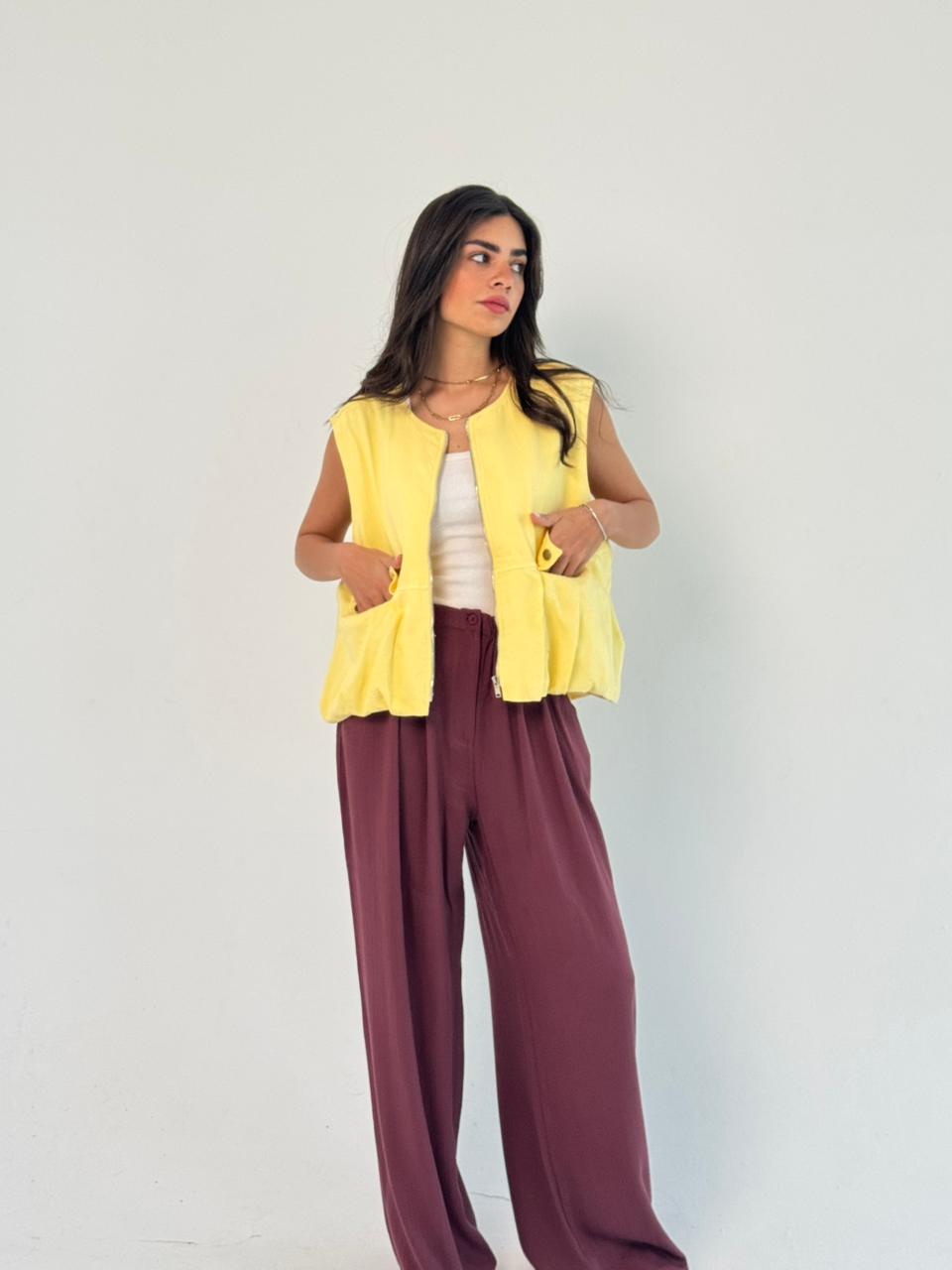 Oversized Cargo Zip Vest – Yellow