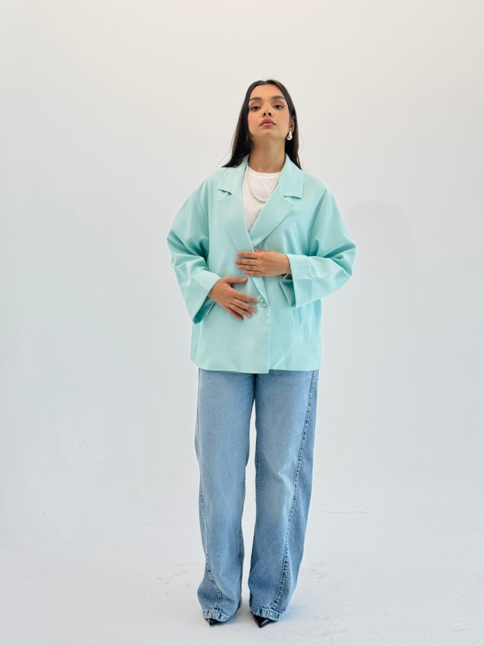 Oversized Summer Blazer-Aqua