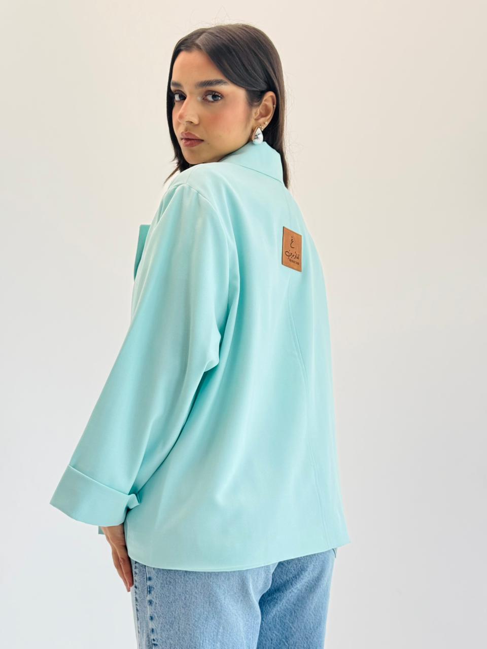 Oversized Summer Blazer-Aqua