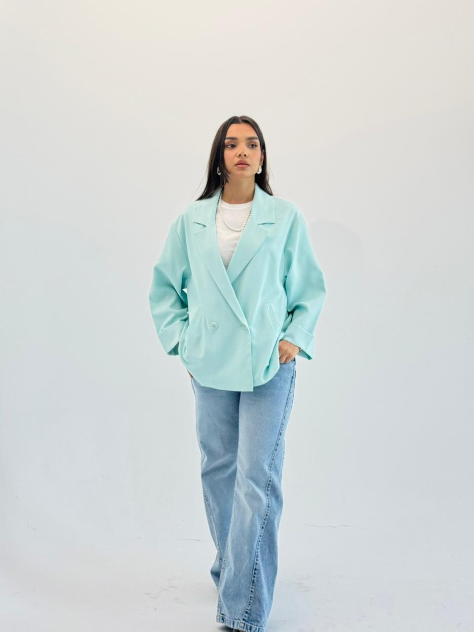 Oversized Summer Blazer-Aqua