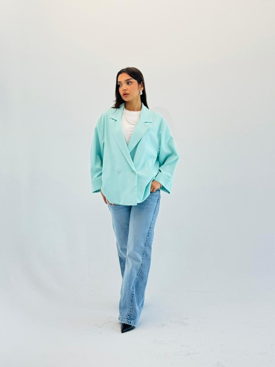 Oversized Summer Blazer-Aqua