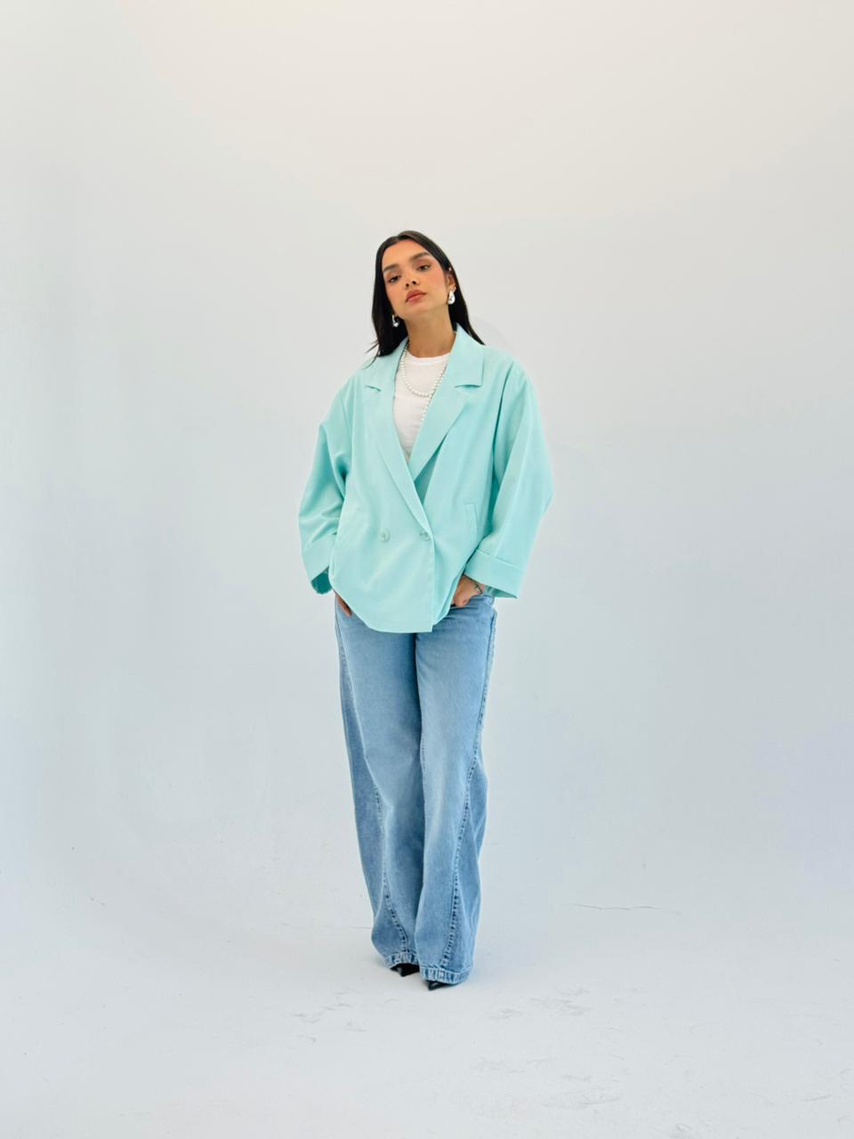 Oversized Summer Blazer-Aqua