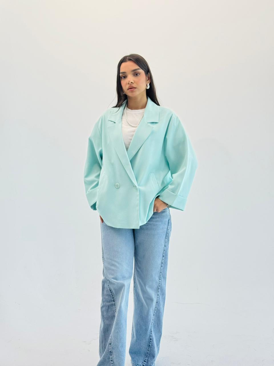 Oversized Summer Blazer-Aqua