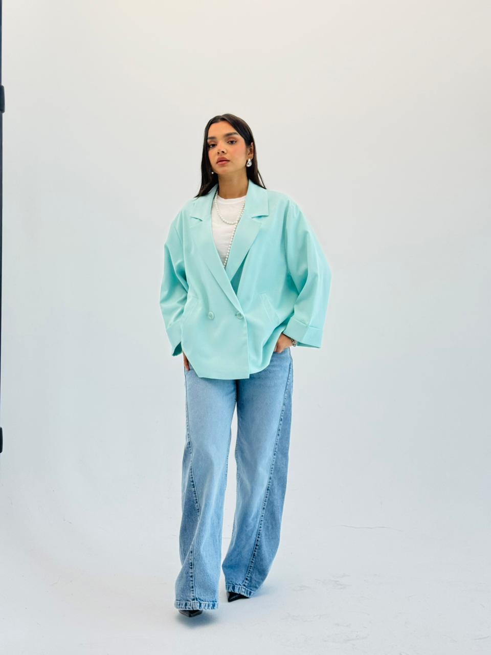 Oversized Summer Blazer-Aqua