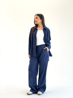 Galaxy Summer Set Embroidered Linen Set- Royal Blue