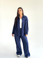 Galaxy Summer Set Embroidered Linen Set- Royal Blue