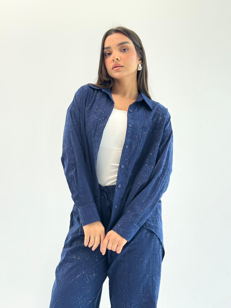 Galaxy Summer Set Embroidered Linen Set- Royal Blue