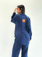 Galaxy Summer Set Embroidered Linen Set- Royal Blue