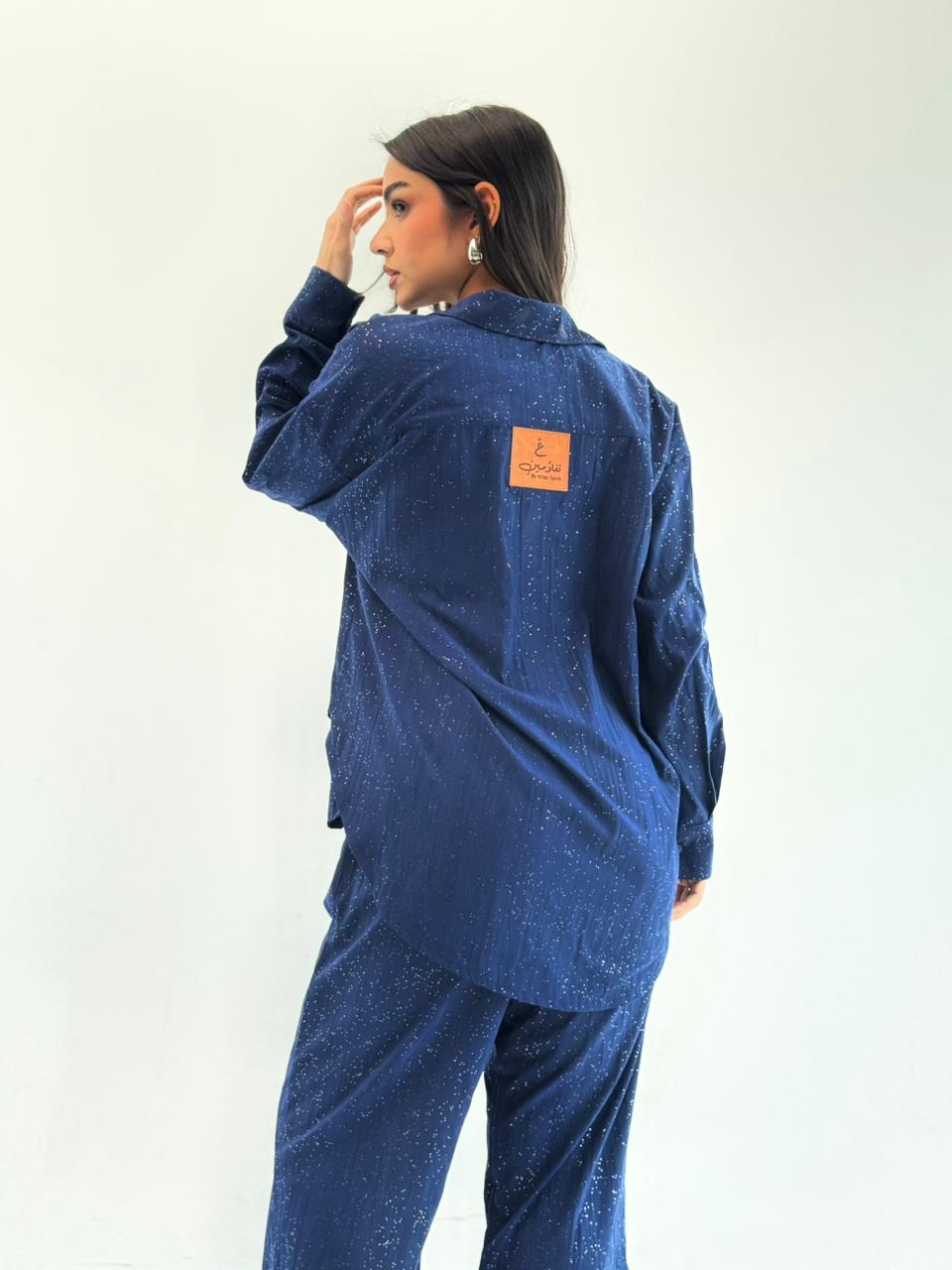 Galaxy Summer Set Embroidered Linen Set- Royal Blue