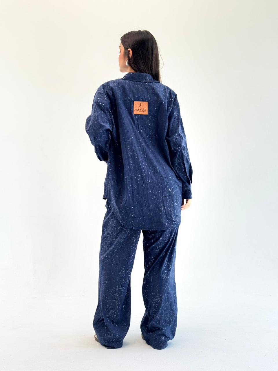 Galaxy Summer Set Embroidered Linen Set- Royal Blue