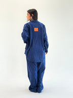 Galaxy Summer Set Embroidered Linen Set- Royal Blue