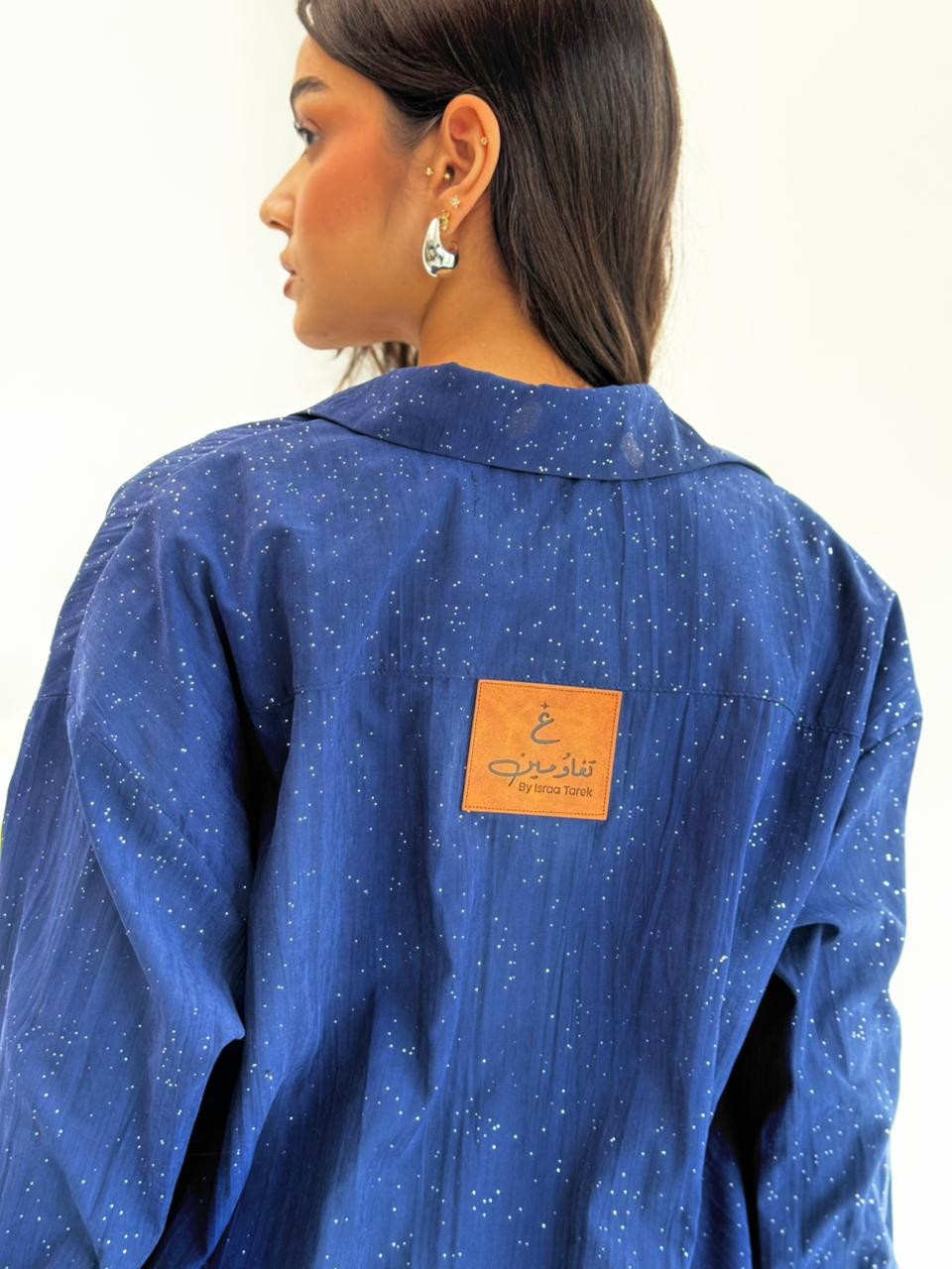 Galaxy Summer Set Embroidered Linen Set- Royal Blue