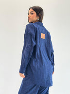 Galaxy Summer Set Embroidered Linen Set- Royal Blue