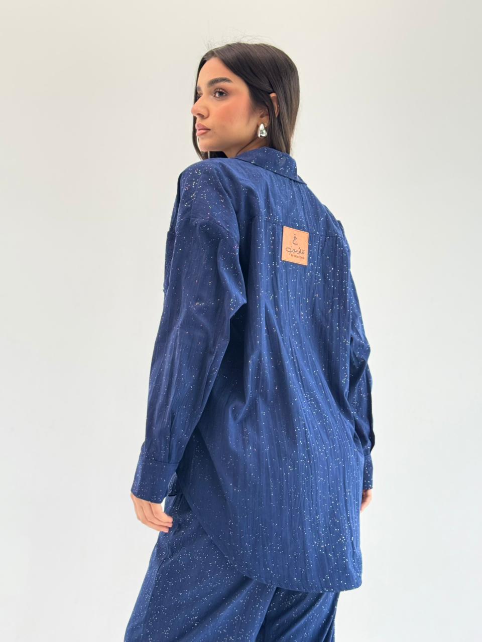 Galaxy Summer Set Embroidered Linen Set- Royal Blue