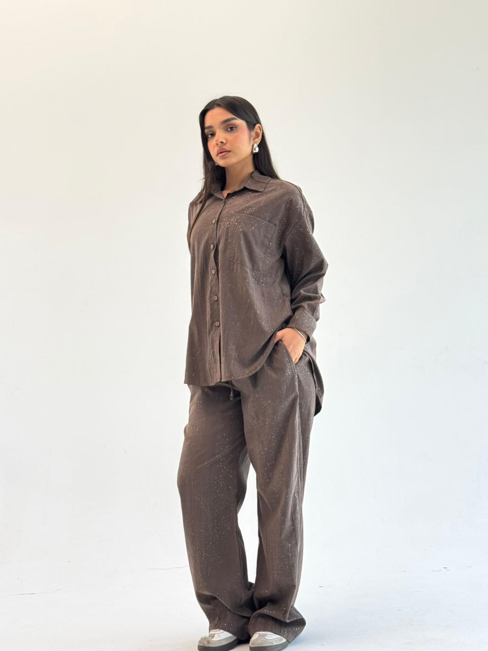 Galaxy Summer Set Embroidered Linen Set
- Brown