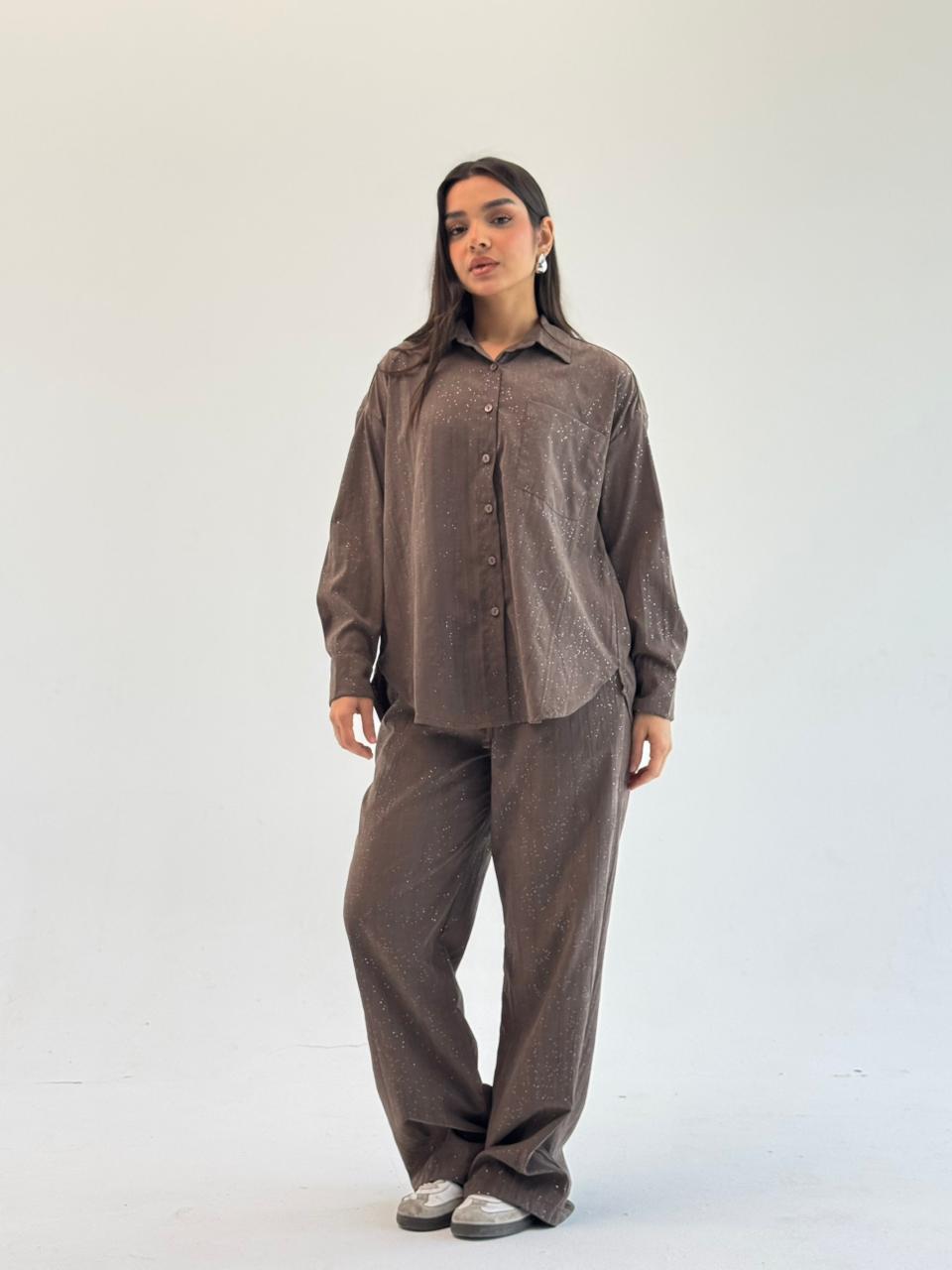 Galaxy Summer Set Embroidered Linen Set
- Brown