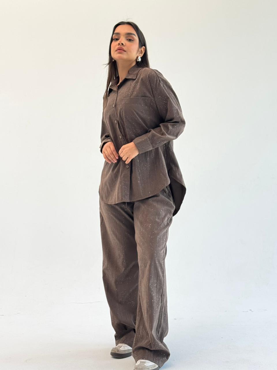 Galaxy Summer Set Embroidered Linen Set
- Brown