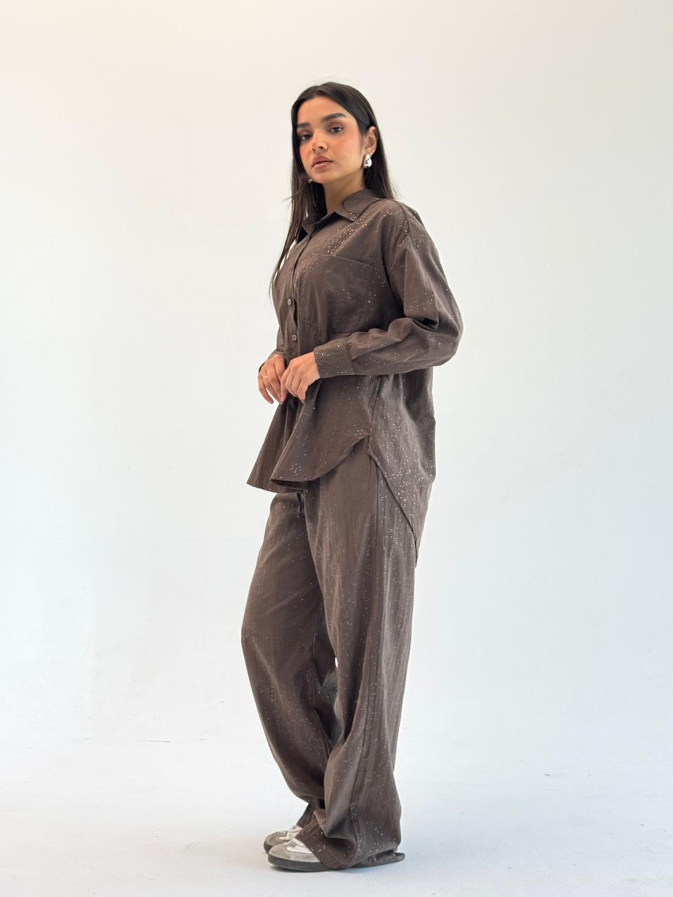 Galaxy Summer Set Embroidered Linen Set
- Brown