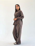 Galaxy Summer Set Embroidered Linen Set
- Brown